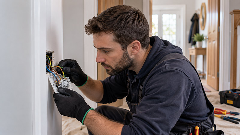 house rewiring electrician in ireland fixing socket<br />
