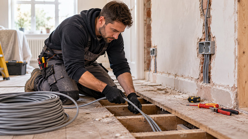 electrician rewiring an old house in ireland