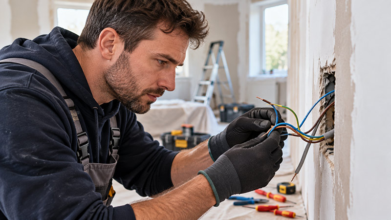 electriciain inspecting house rewiring job in ireland